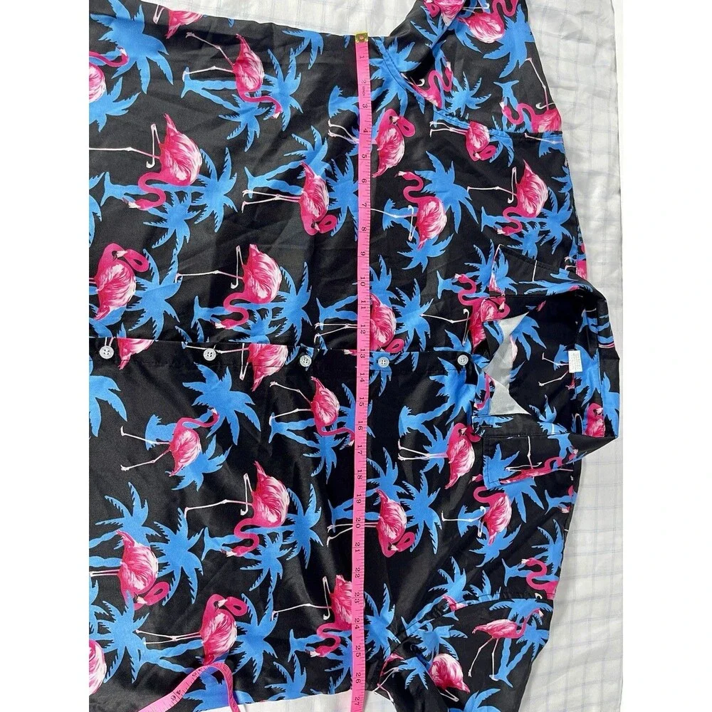 Men’s Flamingo & Palm Tree Hawaiian Shirt | XXL Black/Neon Pink/Blue Party Top